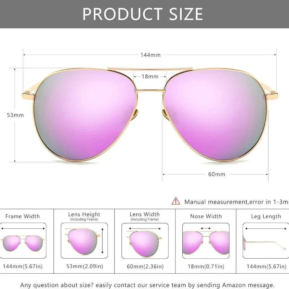 Women's Oversized Aviator Sunglasses Mirrored Polarized Lens 2 Pack UV Protectio
